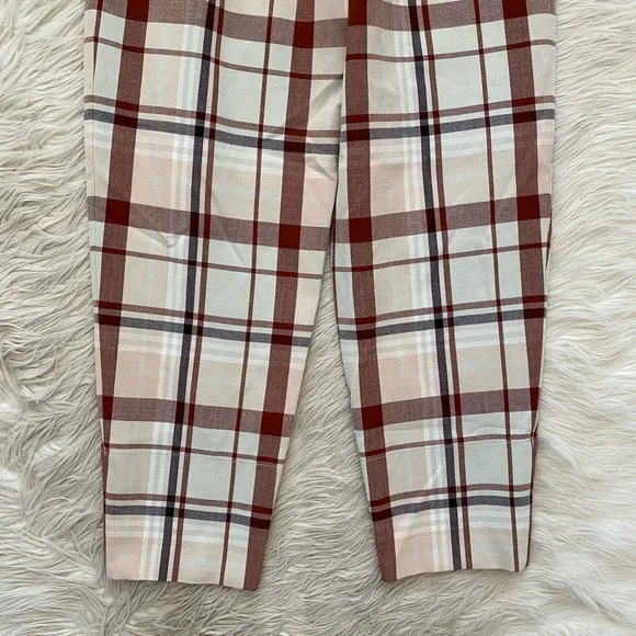 Aritzia Wilfred Soleste Red Cream Plaid Barrel Leg Baggy Jogger Pants High Rise - Picture 11 of 12
